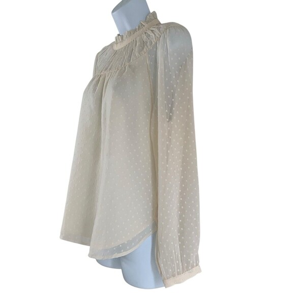 Loft Ruffle Lace Standing Collar Clip Smocked Yoke Blouse Cream Size Small NWT - Picture 8 of 13